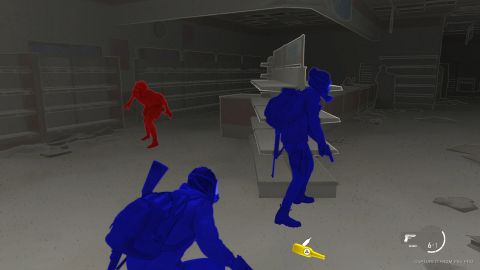 High-contrast mode turns the main characters blue and enemies red to help visually impaired players.