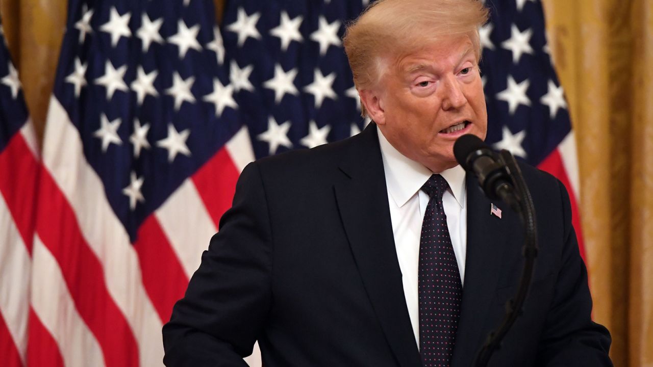 US President Donald Trump speaks during an event announcing the Roadmap to Empower Veterans and End a National Tragedy of Suicide (PREVENTS) Task Force in the East Room of the White House in Washington, DC, June 17, 2020. (Photo by SAUL LOEB / AFP) (Photo by SAUL LOEB/AFP via Getty Images)