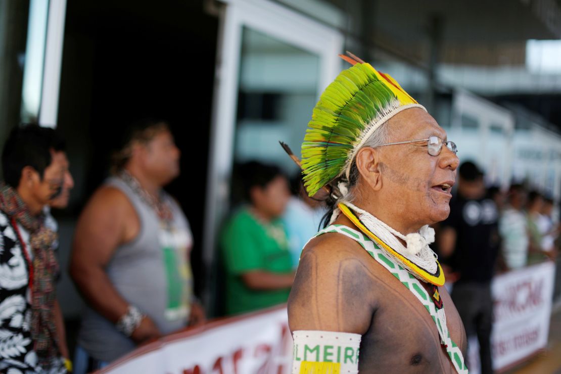 Paiakan pictured at a protest in 2016.