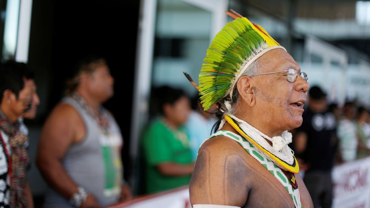 Paiakan pictured at a protest in 2016.