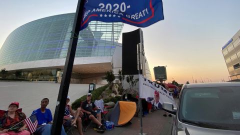 Supporters of US President Donald Trump camp outside the BOK Center, the venue for his upcoming rally, in Tulsa, Oklahoma, on June 17, 2020.