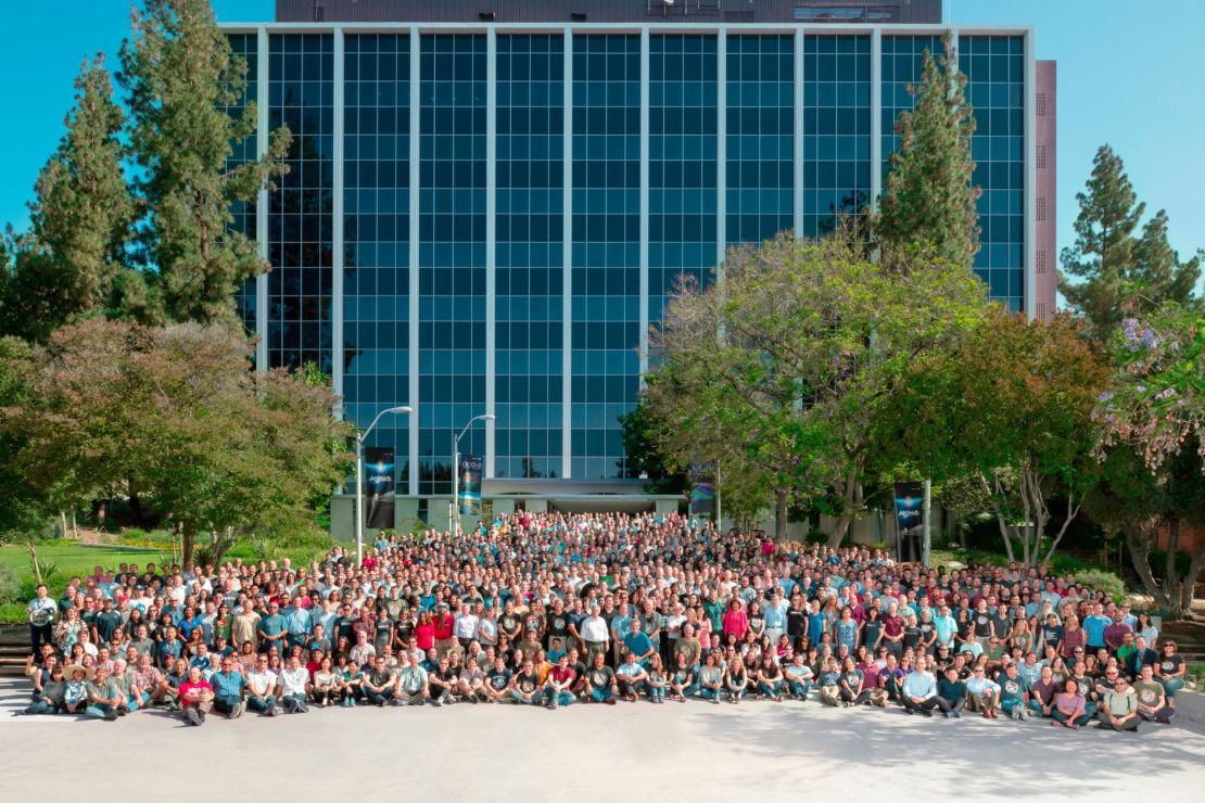 Members of the Perseverance rover mission pose at NASA's Jet Propulsion Laboratory on July 17, 2019.