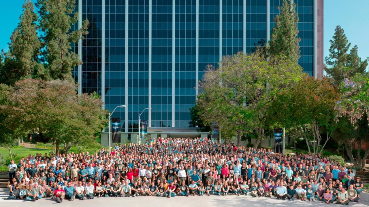 Members of the Perseverance rover mission pose at NASA's Jet Propulsion Laboratory on July 17, 2019.