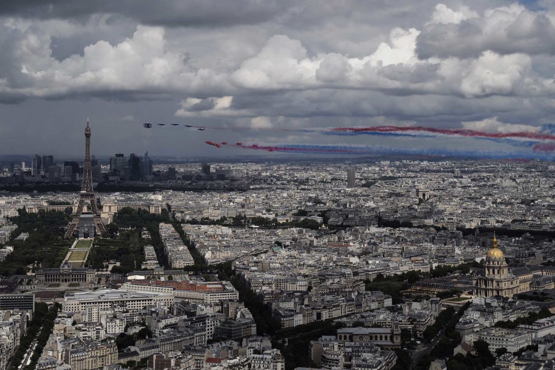 French and British jets fly over Paris on Thursday. 