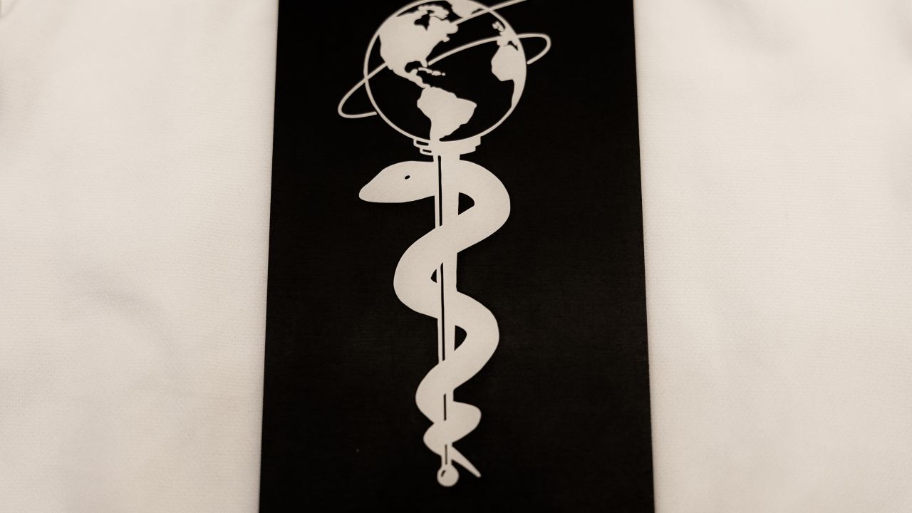 This plate on the rover pays tribute to health care workers amid the pandemic.  