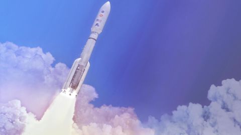 In this artist's concept, a two-stage United Launch Alliance Atlas V launch vehicle speeds the rover toward Mars.