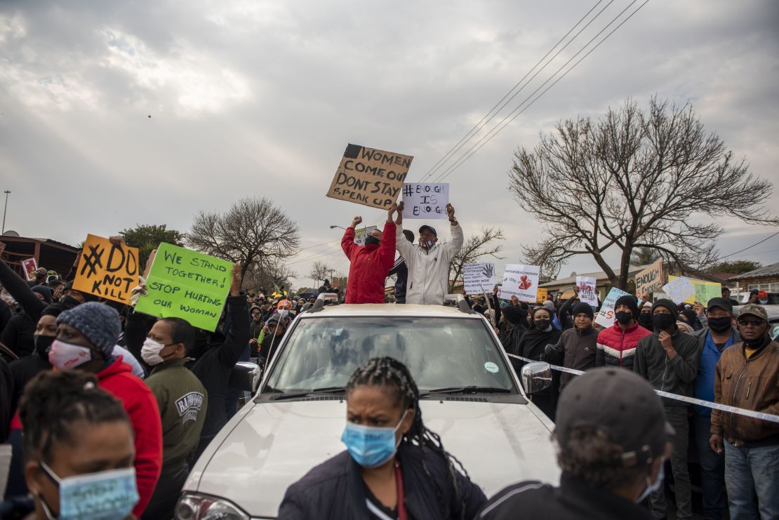 A group of women protesting against the death of 42-year-old Evelyn de Kock who was found stabbed to death outside a room in Eersterust, east of Pretoria.
