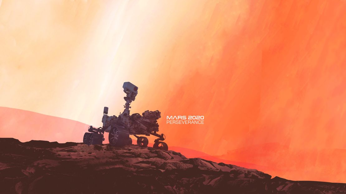 Harris used red gradients to show the rover sitting on Mars.