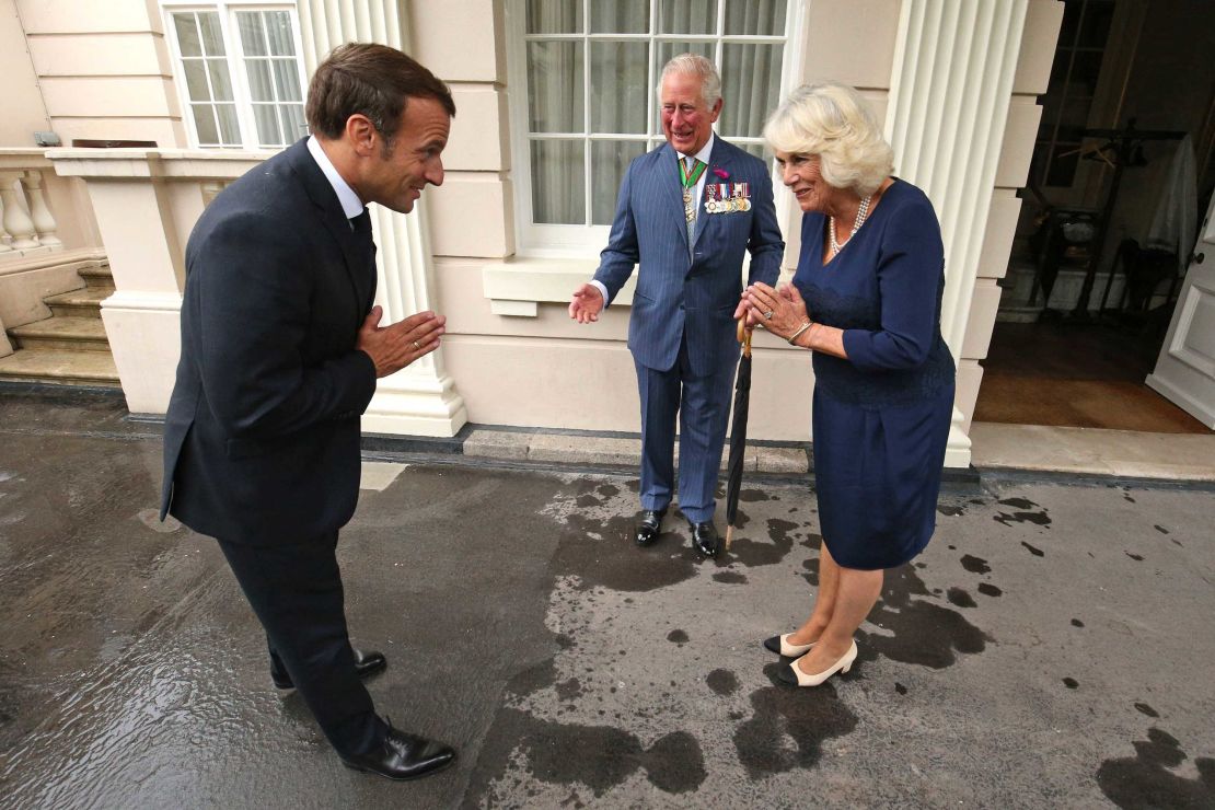 Prince Charles, Prince of Wales and Camilla, Duchess of Cornwall greet  Emmanuel Macron at Clarence House.