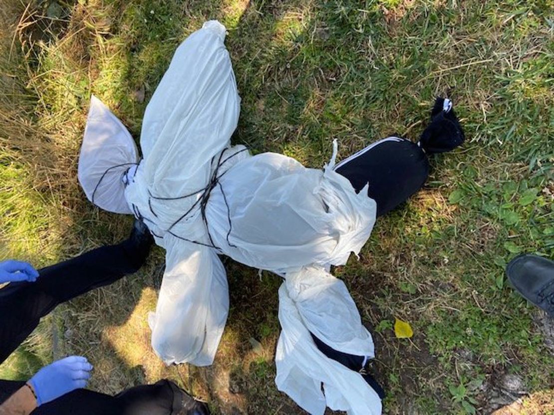 A police photo of the effigy that was found near Lake Merritt in Oakland, California. 
