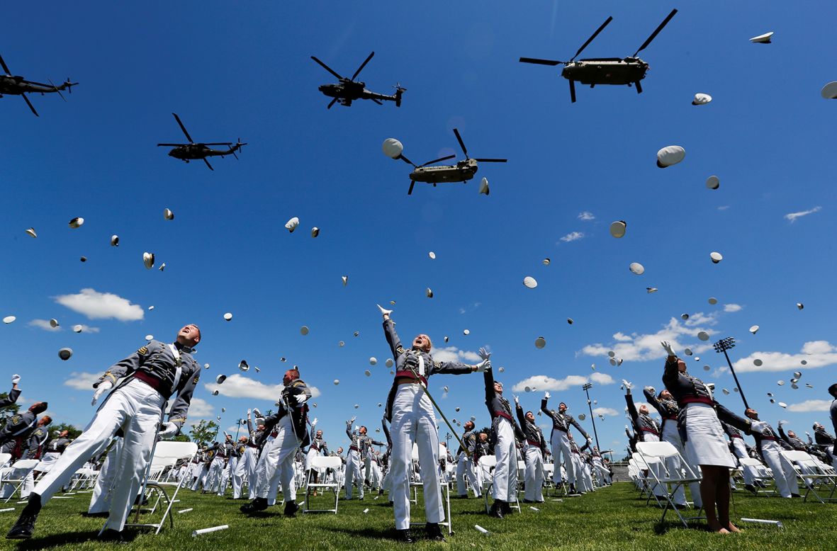 Graduating cadets from the US Military Academy throw their hats in the air as they celebrate in West Point, New York, on Saturday, June 13. <a href="https://www.cnn.com/2020/06/13/politics/trump-west-point-graduation/index.html" target="_blank">The ceremony</a> looked very different from those in years past. Graduates were spread out 6 feet from one another, and the ceremony's location was changed.