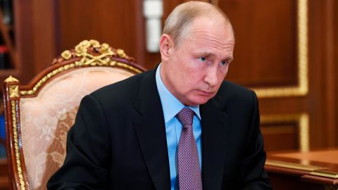 Russian President Vladimir Putin at the Kremlin in Moscow, Russia, Thursday, June 18, 2020. 