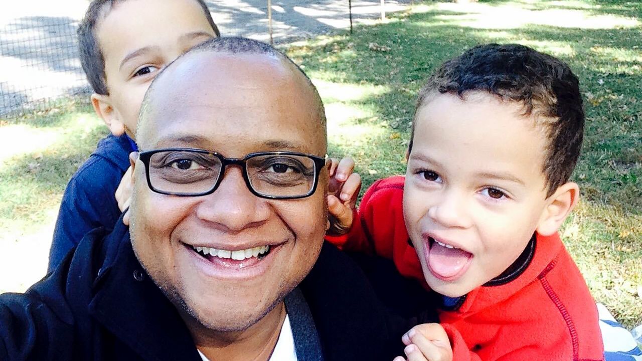 Marcus Mabry, vice president of global programming for CNN Digital Worldwide, enjoys park time with his twin sons.
