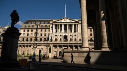 The Bank of England (BOE) stands in the City of London, U.K., on Wednesday, May 6, 2020. Bank of England policy makers will meet this week knowing that they'll probably have to do more to combat the U.K.s economic slump, if not now then soon. Photographer: Simon Dawson/Bloomberg via Getty Images