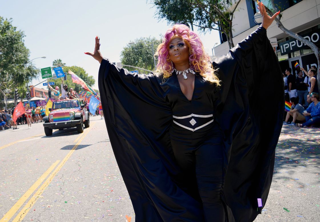 Miss Peppermint marches in the LA Pride Parade on June 9, 2019. "Finding and seeking out community in any way that you can is essential," she says. "It's lifesaving."