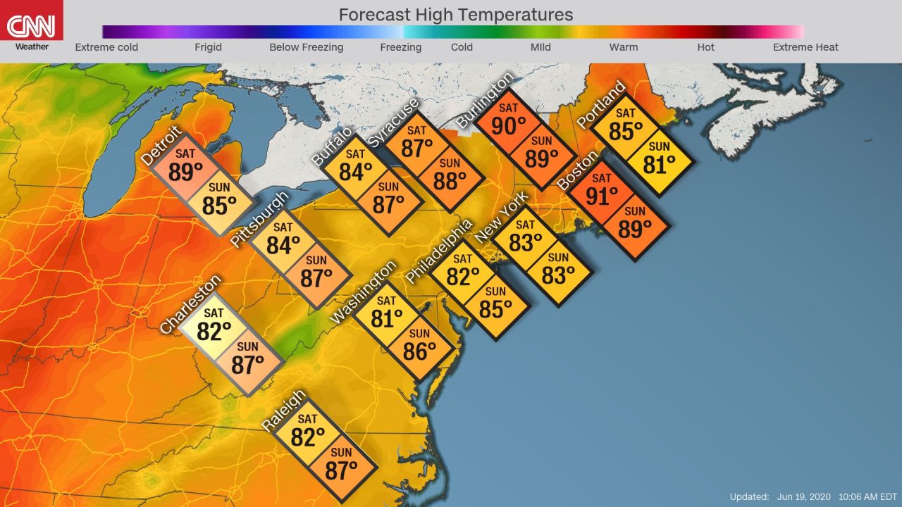weather weekend high temps northeast 06192020