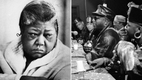 Eleanor Bumpurs, left, and X-Clan.