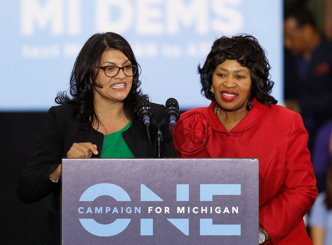 Brenda Jones is seen during a rally in Detroit in October 2018. Jones was elected to represent Democrats in a special election to fill the remaining time on John Conyers's seat but later lost a primary to Tlaib. 