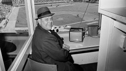 Calvin Griffith, president of the Minnesota Twins, sits in the press box at Metropolitan Stadium in 1965.