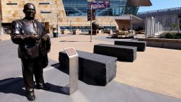 A statue of former Minnesota Twins owner Calvin Griffith stands outside Target Field in 2015.