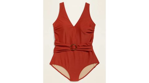 Textured Belted O-Ring Secret-Slim Plus-Size One-Piece Swimsuit 