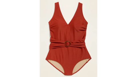 Textured Belted O-Ring Secret-Slim Plus-Size One-Piece Swimsuit