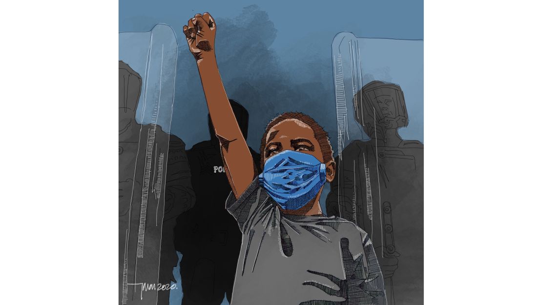 Jason Middleton drew this photo of Kai and put it on his Instagram account. "With his fist above him and the police lined up behind him, Kai became more than a symbol of the movement for me, but the hope of a better future with him behind the wheel," Middleton said. "And that's why I wanted to spend more time with Elijah's image. In examining it while I sketched, I felt proud of this young man and even more proud of what he and so many others are doing to make real change happen. Inspiring is an understatement." (Courtesy Jason Middleton)
