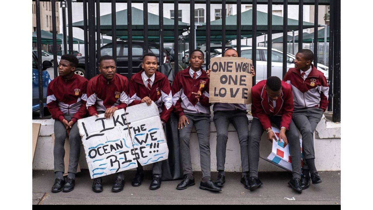 Christianson captured this photo of boys from Manzomthombo Secondary School, during the 2019 global climate strike in Cape Town.