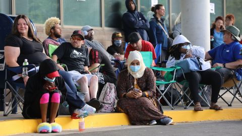 Hundreds of unemployed Kentucky residents wait in long lines outside the Kentucky Career Center on June 19, 2020 in Frankfort, Kentucky.