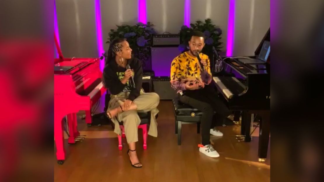 Alicia Keys and John Legend on Instagram Live for the Verzuz music series on June 19, 2020.