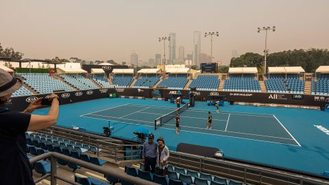 The horizon is covered with thick smoke haze in Melbourne on January 15, ahead of the Australian Open tennis tournament. 