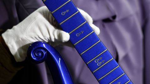 Prince's "love" symbols are detailed on the "Blue Angel" Cloud 2 guitar custom-made for him in the 1980s.