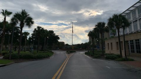 An American flag on West Main Street in Tavares, Florida.
