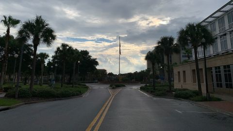 An American flag on West Main Street in Tavares, Florida.