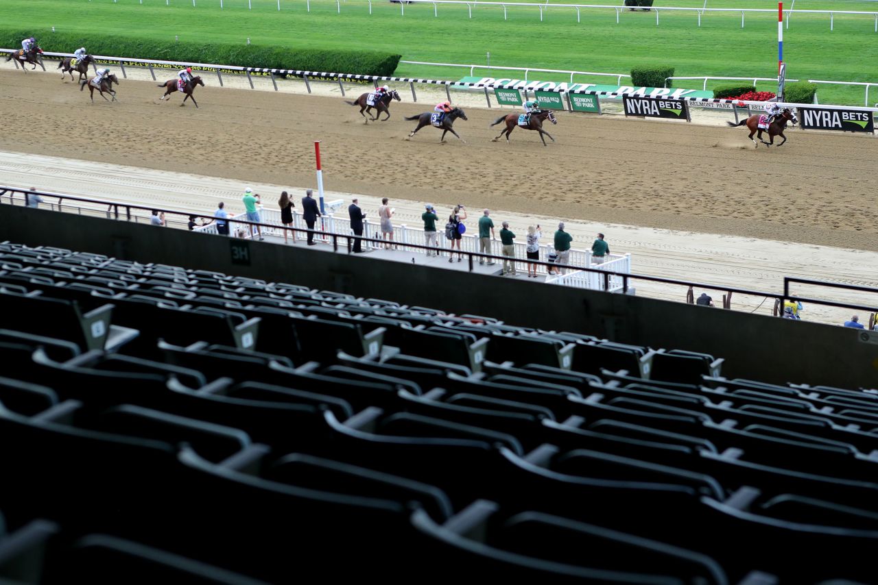 Tiz the Law, with jockey Manny Franco, races past the finish line to win the Belmont Stakes on Saturday, June 20.