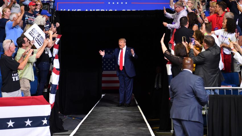 US President Donald Trump arrives for a campaign rally at the BOK Center on June 20, 2020 in Tulsa, Oklahoma. - Hundreds of supporters lined up early for Donald Trump's first political rally in months, saying the risk of contracting COVID-19 in a big, packed arena would not keep them from hearing the president's campaign message.