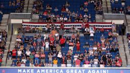 Supporters listen as U.S. President Donald Trump speaksat  a campaign rally at the BOK Center, June 20, 2020 in Tulsa, Oklahoma. Trump is holding his first political rally since the start of the coronavirus pandemic at the BOK Center today while infection rates in the state of Oklahoma continue to rise.