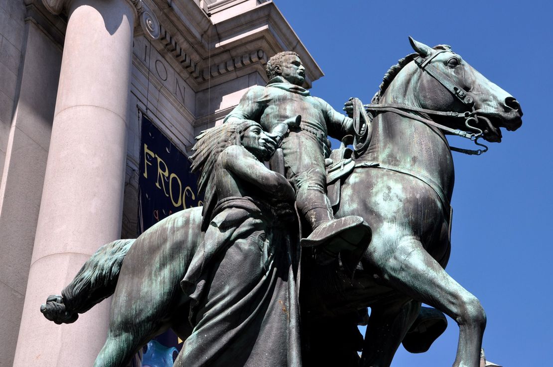 The statue in New York of former President Theodore Roosevelt on horseback, with a Native American and a Black man standing alongside, will be removed, the city has announced. 