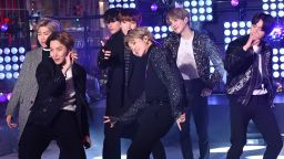BTS performs during Dick Clark's New Year's Rockin' Eve With Ryan Seacrest 2020 on December 31, 2019 in New York City. 