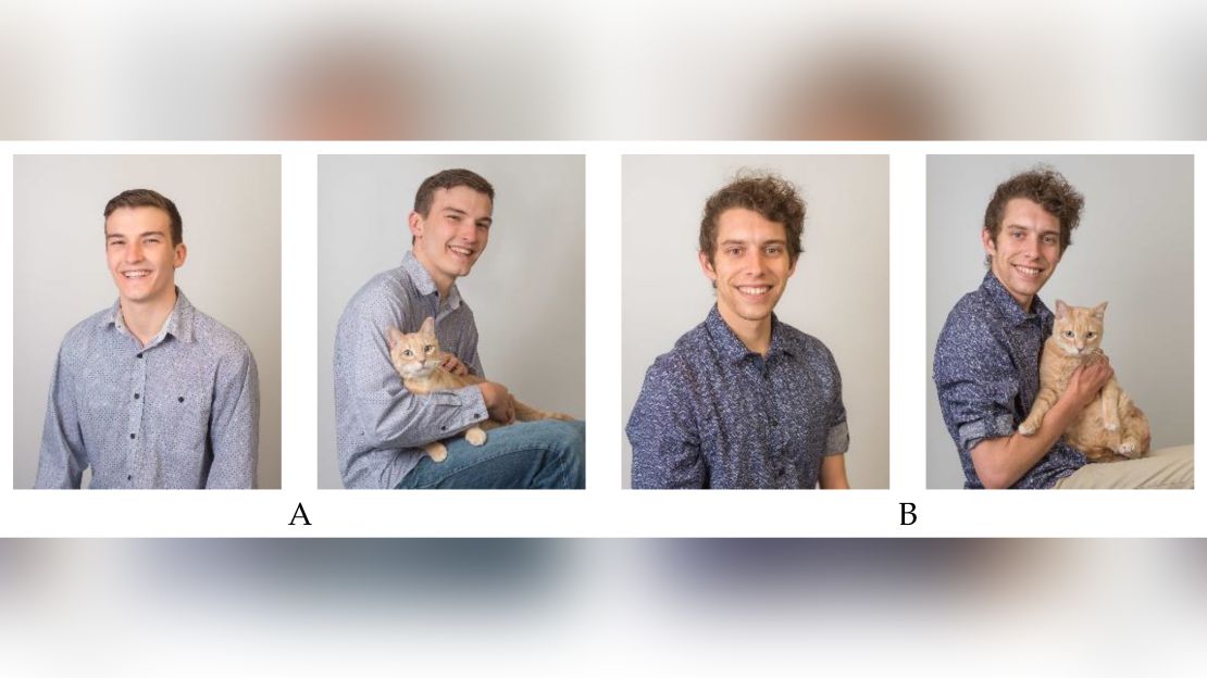 The photos used in the study, which revealed women favored pictures of the men without cats.