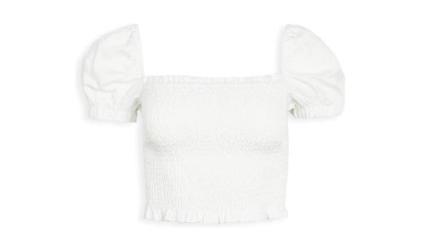 ASTR the label Women's Short Sleeve Square Neck Mason Smocked Crop Top