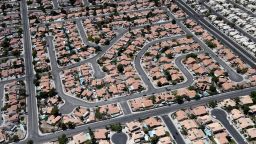An aerial view shows a residential neighborhood during the coronavirus pandemic on May 21, 2020 in Las Vegas, Nevada. Nevada Gov. Steve Sisolak issued a directive effective on May 9, encouraging residents to stay at home and limit trips outside of their homes as much as possible to help prevent the spread of COVID-19.  (Photo by Ethan Miller/Getty Images)