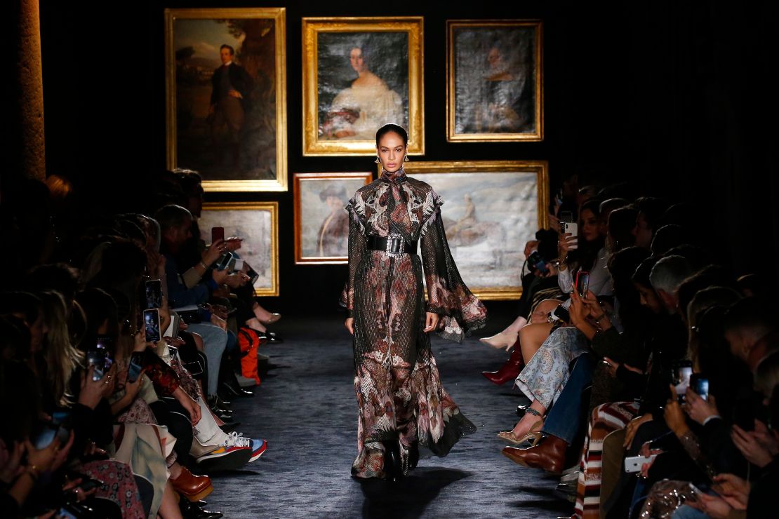 Joan Smalls waks the Etro runway at Milan Fashion Week 2020