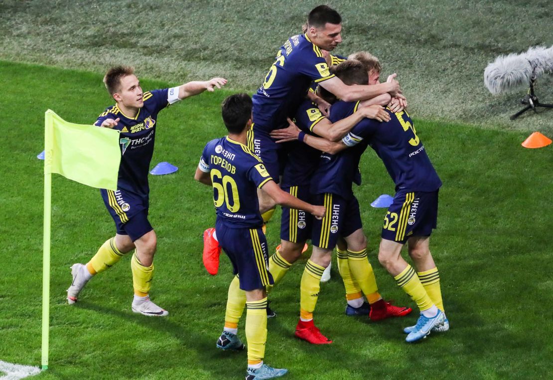 FC Rostov celebrate taking the lead in the first minute of the game. 