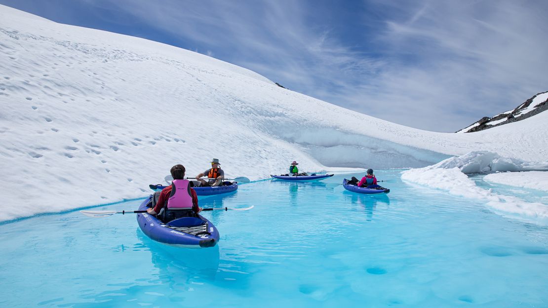 Floating ice along the way is part of the kayaking adventure.