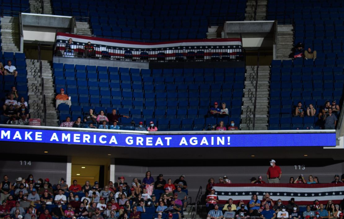 The upper section of the arena is seen partially empty as US President Donald Trump speaks during a campaign rally at the BOK Center on June 20 in Tulsa, Oklahoma. 