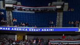 The upper section of the arena is seen partially empty as US President Donald Trump speaks during a campaign rally at the BOK Center on June 20, 2020 in Tulsa, Oklahoma. - Hundreds of supporters lined up early for Donald Trump's first political rally in months, saying the risk of contracting COVID-19 in a big, packed arena would not keep them from hearing the president's campaign message. (Photo by NICHOLAS KAMM / AFP) (Photo by NICHOLAS KAMM/AFP via Getty Images)