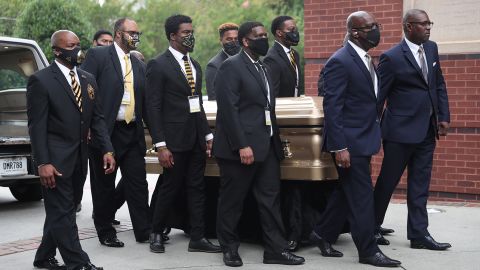 Pallbearers bring Rayshard Brooks to the Ebenezer Baptist Church in Atlanta for his funeral on Monday.