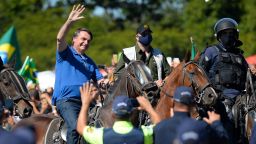 BRASILIA, BRAZIL - MAY 31: Brazilian President Jair Bolsonaro horse-riding during a demonstration in favor of his government amidst the coronavirus pandemic in front of Planalto Palace on May 31, 2020 in Brasilia, Brazil. Brazil has over 498,000 confirmed positive cases of Coronavirus and 28,834 deaths. 