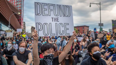 People protesting the death of George Floyd and police brutality on June 2 in New York City. 